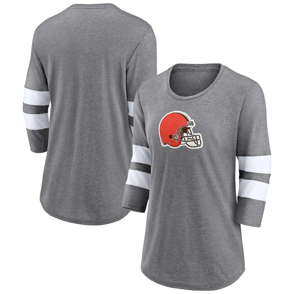 Cleveland Browns Women's Primary Logo 3/4 Sleeve Scoop Neck T-Shirt Heathered Gray | Fanatics
