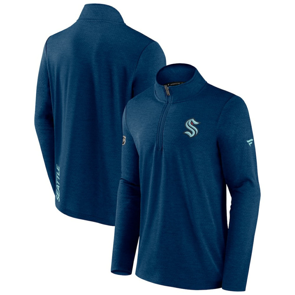 Seattle Kraken Fanatics Authentic Pro Rink Quartet-Zip Jacket - Heather Deep Sea Blue - NHL