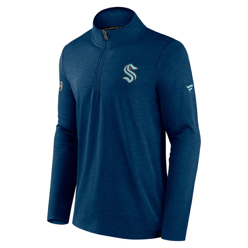 Seattle Kraken Fanatics Authentic Pro Rink Quartet-Zip Jacket - Heather Deep Sea Blue - NHL