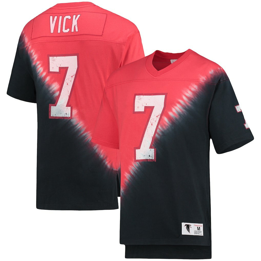 Michael Vick Atlanta Falcons Retired Player Name & Number Diagonal Tie-Dye V-Neck T-Shirt Black/Red | Mitchell & Ness