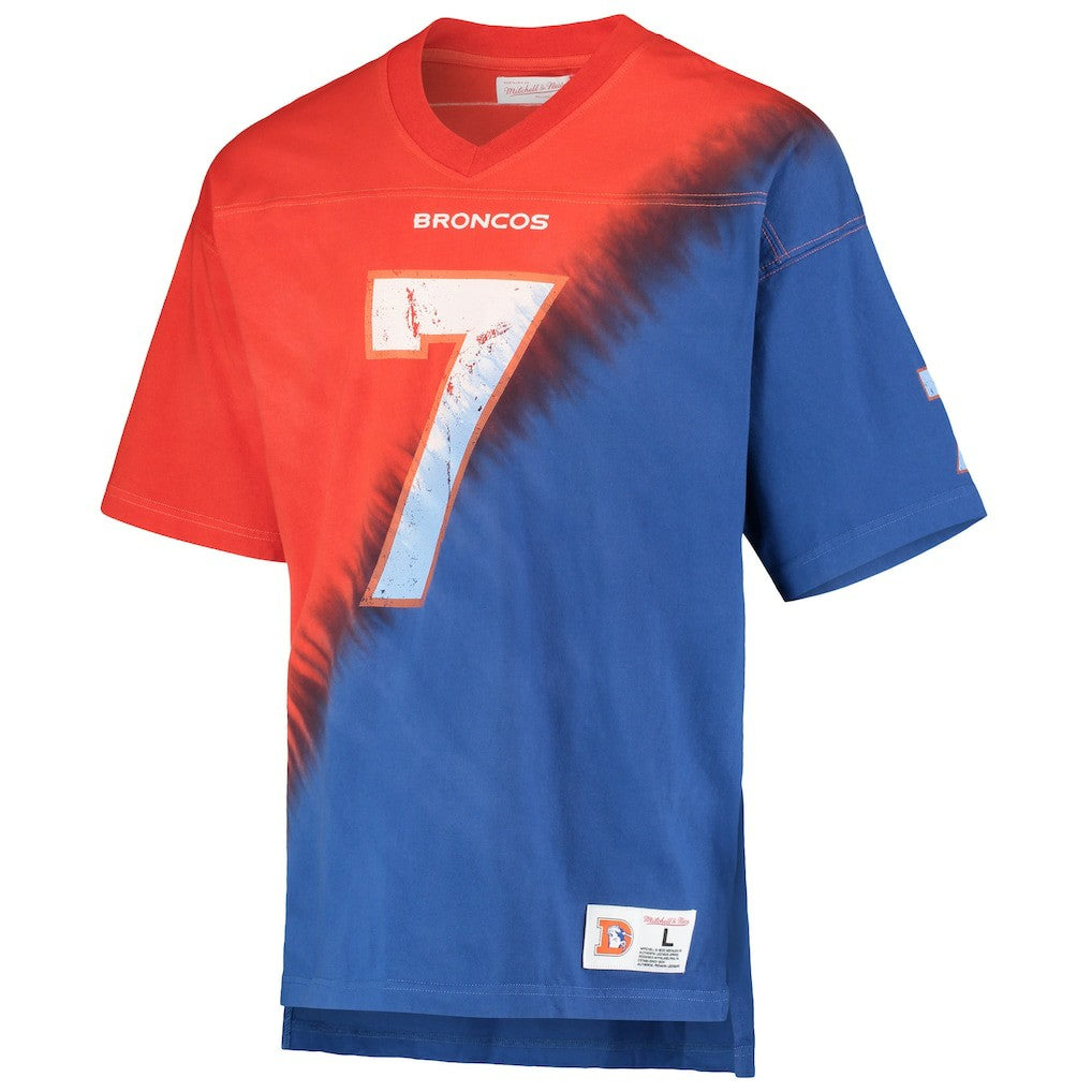 John Elway Denver Broncos Retired Player Name & Number Diagonal Tie-Dye V-Neck T-Shirt Orange/Royal | Mitchell & Ness
