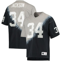Bo Jackson Las Vegas Raiders Retired Player Name & Number Diagonal Tie-Dye V-Neck T-Shirt Black/Silver | Mitchell & Ness