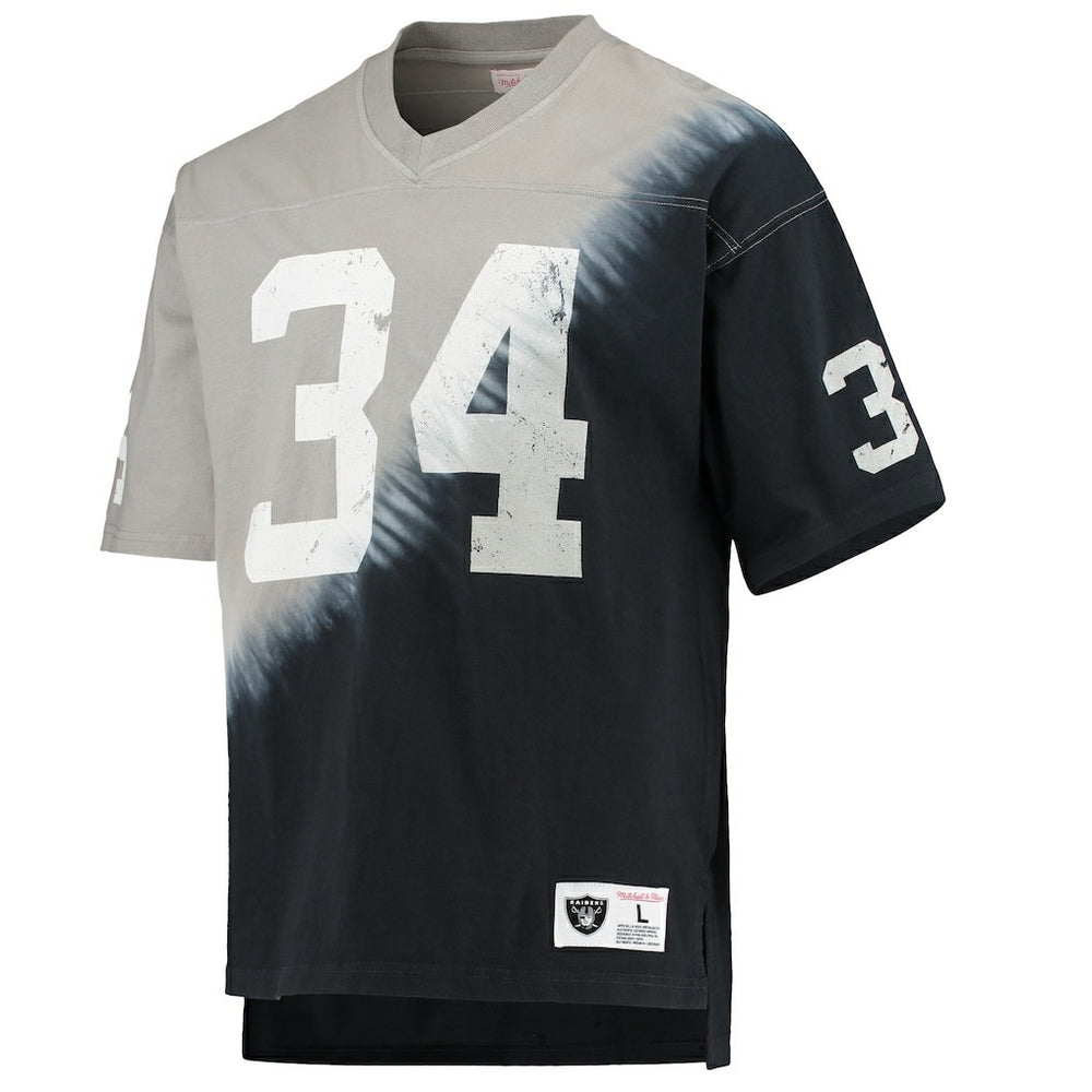 Bo Jackson Las Vegas Raiders Retired Player Name & Number Diagonal Tie-Dye V-Neck T-Shirt Black/Silver | Mitchell & Ness