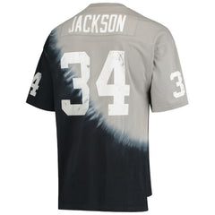 Bo Jackson Las Vegas Raiders Retired Player Name & Number Diagonal Tie-Dye V-Neck T-Shirt Black/Silver | Mitchell & Ness