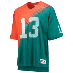 Dan Marino Miami Dolphins Retired Player Name & Number Diagonal Tie-Dye V-Neck T-Shirt Orange/Aqua | Mitchell & Ness