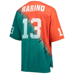 Dan Marino Miami Dolphins Retired Player Name & Number Diagonal Tie-Dye V-Neck T-Shirt Orange/Aqua | Mitchell & Ness
