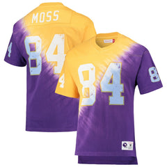 Randy Moss Minnesota Vikings Retired Player Name & Number Diagonal Tie-Dye V-Neck T-Shirt Gold/Purple | Mitchell & Ness