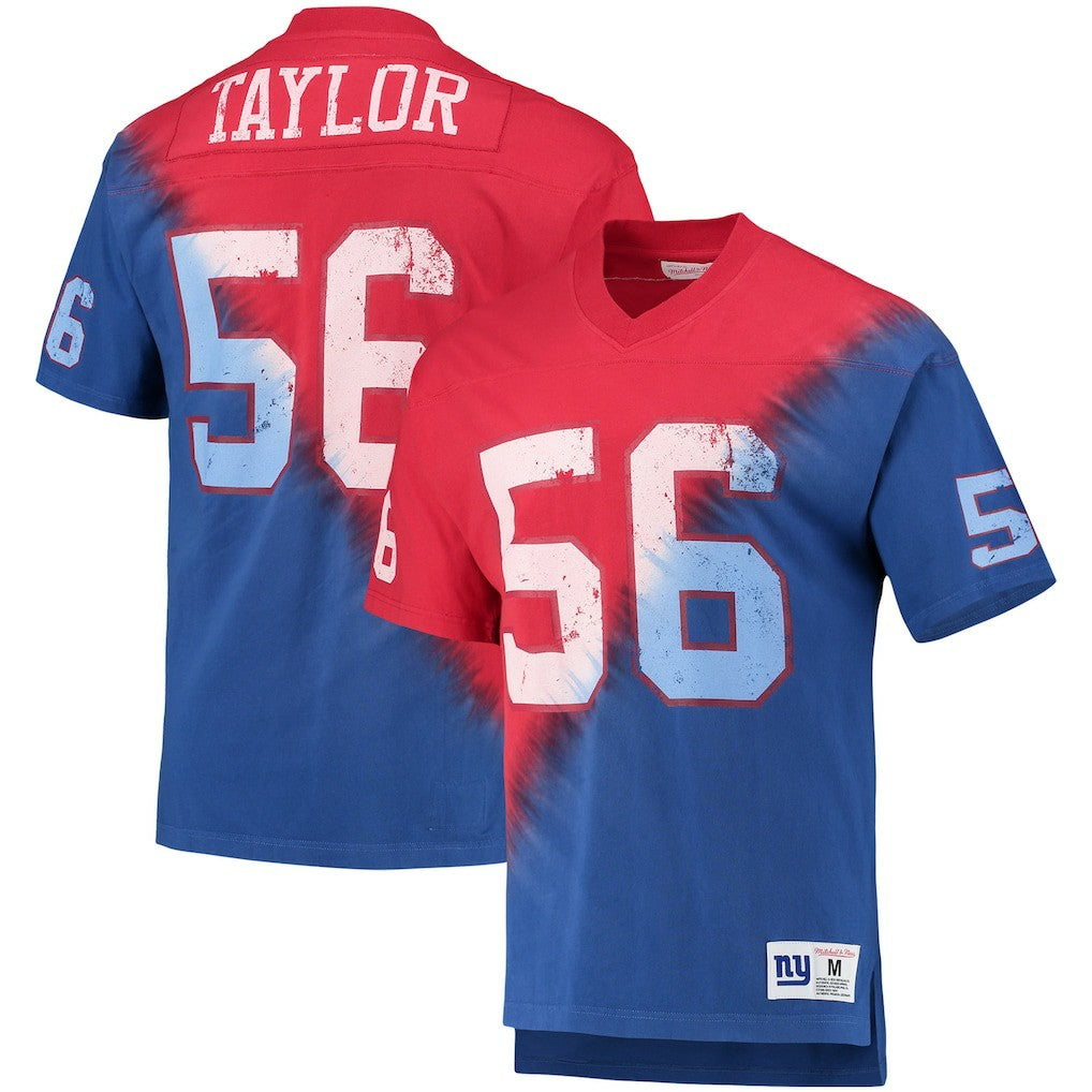 Lawrence Taylor New York Giants Retired Player Name & Number Diagonal Tie-Dye V-Neck T-Shirt Red/Royal | Mitchell & Ness