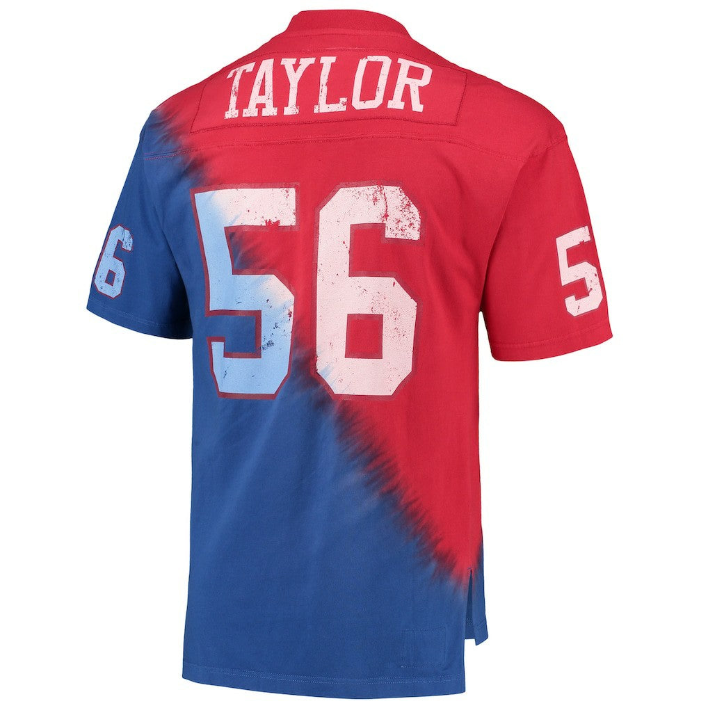 Lawrence Taylor New York Giants Retired Player Name & Number Diagonal Tie-Dye V-Neck T-Shirt Red/Royal | Mitchell & Ness