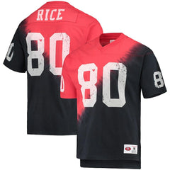 Jerry Rice San Francisco 49ers Retired Player Name & Number Diagonal Tie-Dye V-Neck T-Shirt Black/Red | Mitchell & Ness