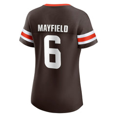 Baker Mayfield Cleveland Browns Women's Athena Name & Number Notch Neck T-Shirt Brown | Fanatics