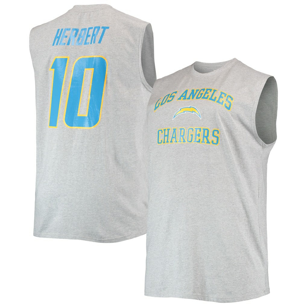 Justin Herbert Los Angeles Chargers Big & Tall Player Name & Number Muscle Tank Top Heathered Gray | NFL