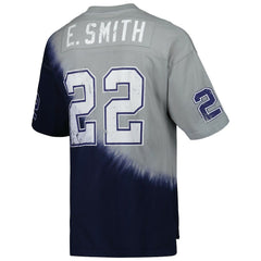 Emmitt Smith Dallas Cowboys Retired Player Name & Number Diagonal Tie-Dye V-Neck T-Shirt Navy/Gray | Mitchell & Ness