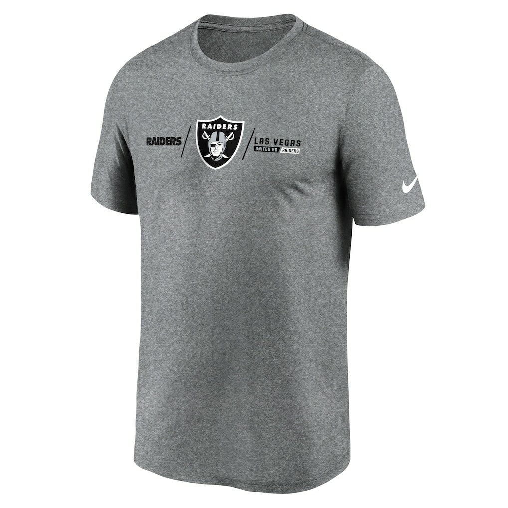 Las Vegas Raiders Horizontal Lockup Legend Performance T-Shirt Heather Charcoal | Nike for Sale