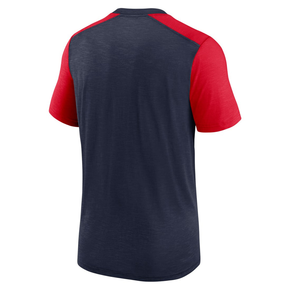 Tennessee Titans Color Block Team Name T-Shirt Heathered Navy/Heathered Red | Nike for Sale