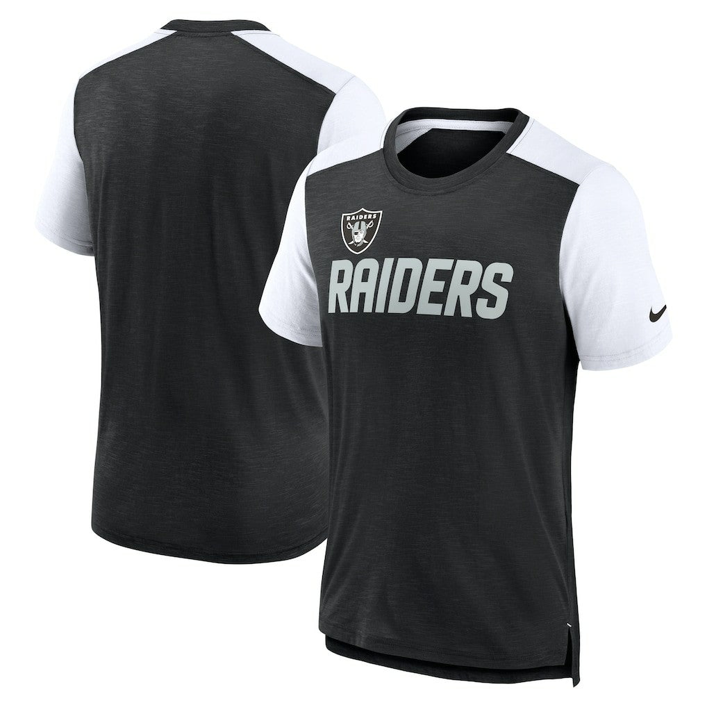 Las Vegas Raiders Color Block Team Name T-Shirt Heathered Black/White | Nike for Sale