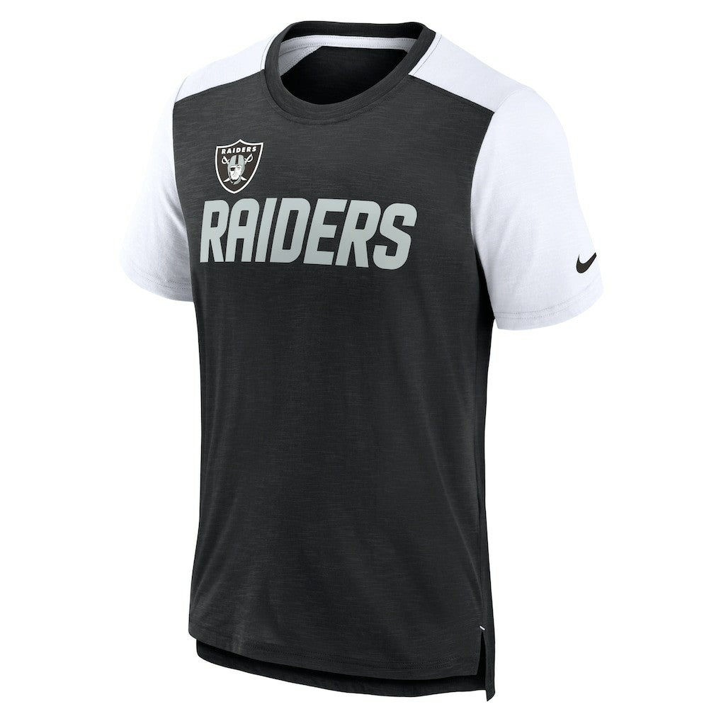 Las Vegas Raiders Color Block Team Name T-Shirt Heathered Black/White | Nike for Sale