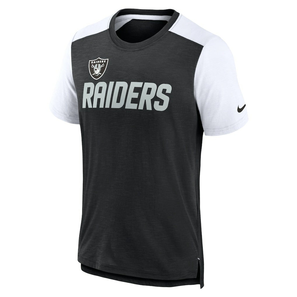 Las Vegas Raiders Color Block Team Name T-Shirt Heathered Black/White | Nike for Sale
