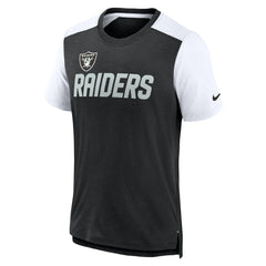 Las Vegas Raiders Color Block Team Name T-Shirt Heathered Black/White | Nike for Sale