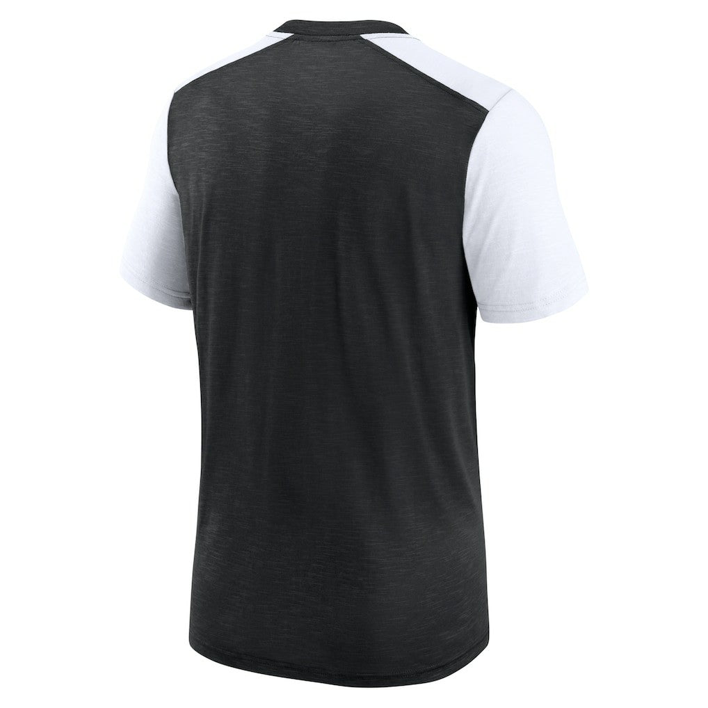 Las Vegas Raiders Color Block Team Name T-Shirt Heathered Black/White | Nike for Sale