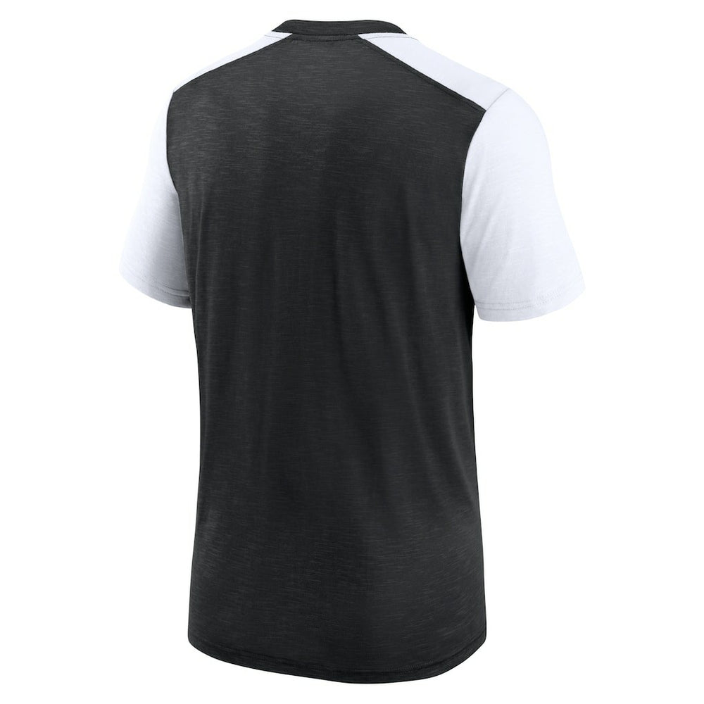 Las Vegas Raiders Color Block Team Name T-Shirt Heathered Black/White | Nike for Sale