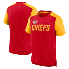 Kansas City Chiefs Color Block Team Name T-Shirt Heathered Red/Heathered Gold | Nike for Sale