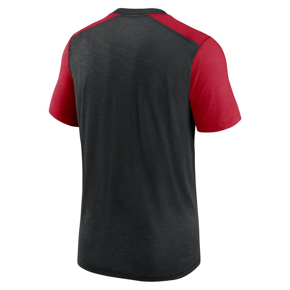 Atlanta Falcons Color Block Team Name T-Shirt Heathered Black/Heathered Red | Nike for Sale