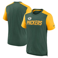 Green Bay Packers Color Block Team Name T-Shirt Heathered Green/Heathered Gold | Nike for Sale