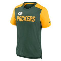 Green Bay Packers Color Block Team Name T-Shirt Heathered Green/Heathered Gold | Nike for Sale