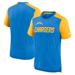 Los Angeles Chargers Color Block Team Name T-Shirt Heathered Powder Blue/Heathered Gold | Nike for Sale