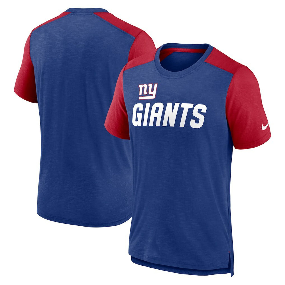 New York Giants Color Block Team Name T-Shirt Heathered Royal/Heathered Red | Nike for Sale
