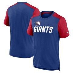 New York Giants Color Block Team Name T-Shirt Heathered Royal/Heathered Red | Nike for Sale