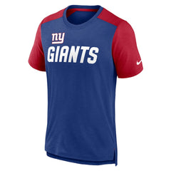 New York Giants Color Block Team Name T-Shirt Heathered Royal/Heathered Red | Nike for Sale