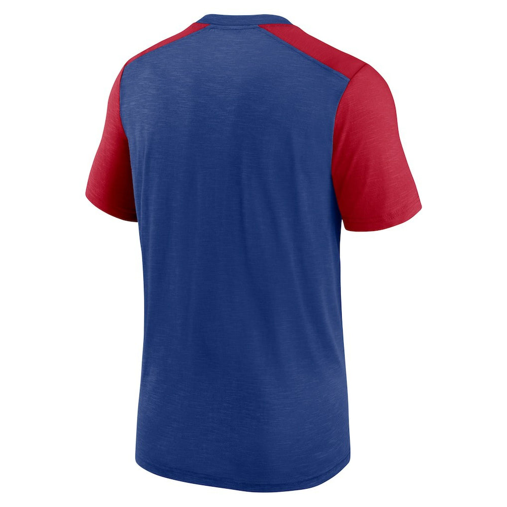 New York Giants Color Block Team Name T-Shirt Heathered Royal/Heathered Red | Nike for Sale