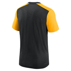 Pittsburgh Steelers Color Block Team Name T-Shirt Heathered Black/Heathered Gold | Nike for Sale