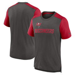 Tampa Bay Buccaneers Color Block Team Name T-Shirt Heathered Pewter/Heathered Red | Nike for Sale
