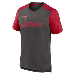 Tampa Bay Buccaneers Color Block Team Name T-Shirt Heathered Pewter/Heathered Red | Nike for Sale