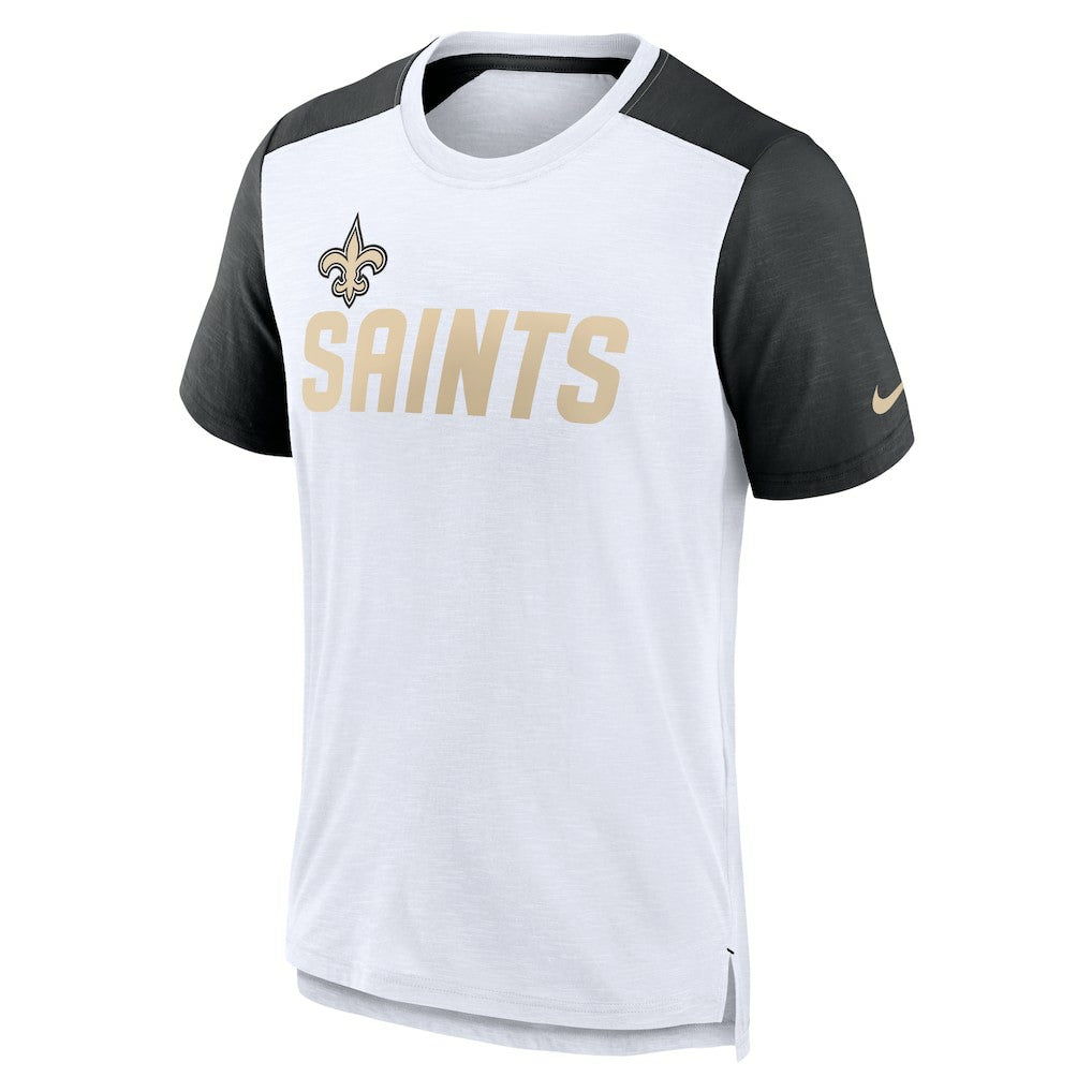 New Orleans Saints Color Block Team Name T-Shirt White/Heathered Black | Nike for Sale