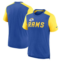 Los Angeles Rams Color Block Team Name T-Shirt Heathered Royal/Heathered Gold | Nike for Sale