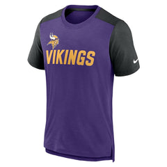 Minnesota Vikings Color Block Team Name T-Shirt Heathered Purple/Heathered Black | Nike for Sale