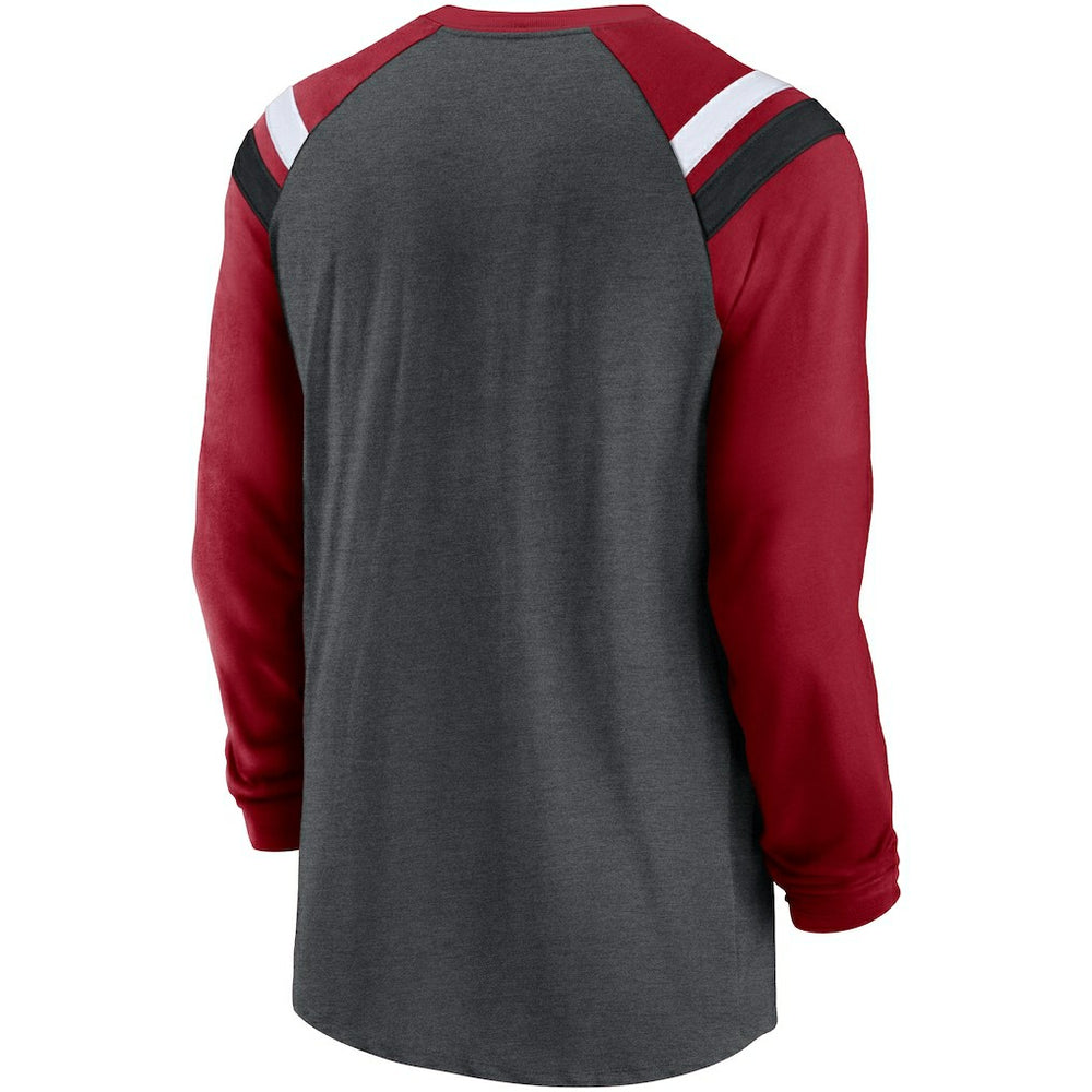 Arizona Cardinals Tri-Blend Raglan Athletic Long Sleeve Fashion T-Shirt Heathered Charcoal/Cardinal | Nike for Sale