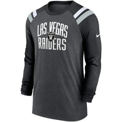 Las Vegas Raiders Tri-Blend Raglan Athletic Long Sleeve Fashion T-Shirt Heathered Charcoal/Black | Nike for Sale