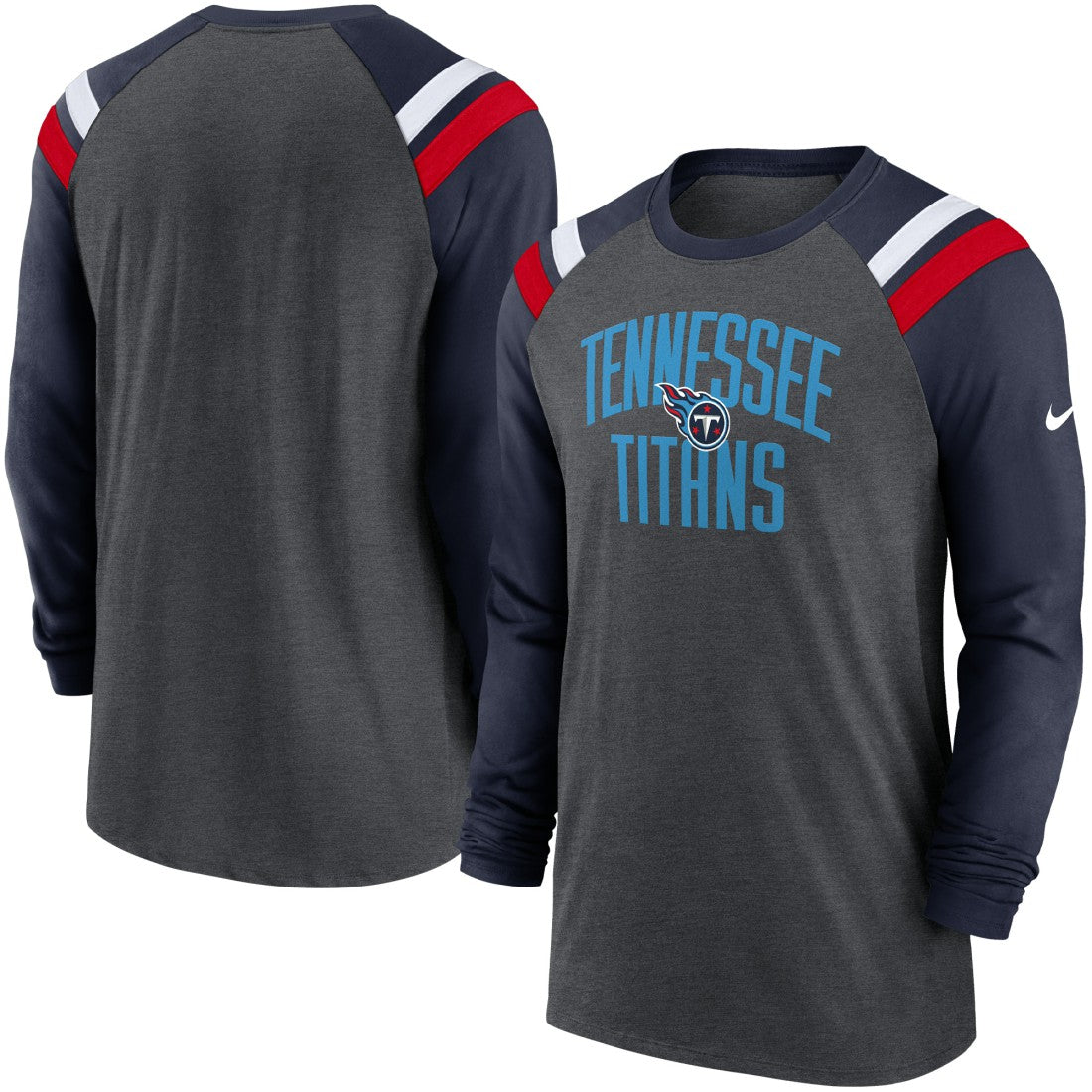Tennessee Titans Tri-Blend Raglan Athletic Long Sleeve Fashion T-Shirt Heathered Charcoal/Navy | Nike for Sale
