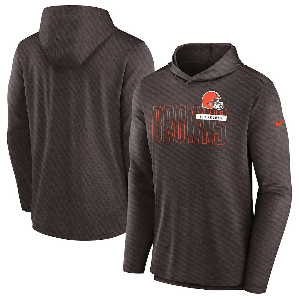 Cleveland Browns Lightweight Performance Hooded Long Sleeve T-Shirt Brown | Nike for Sale