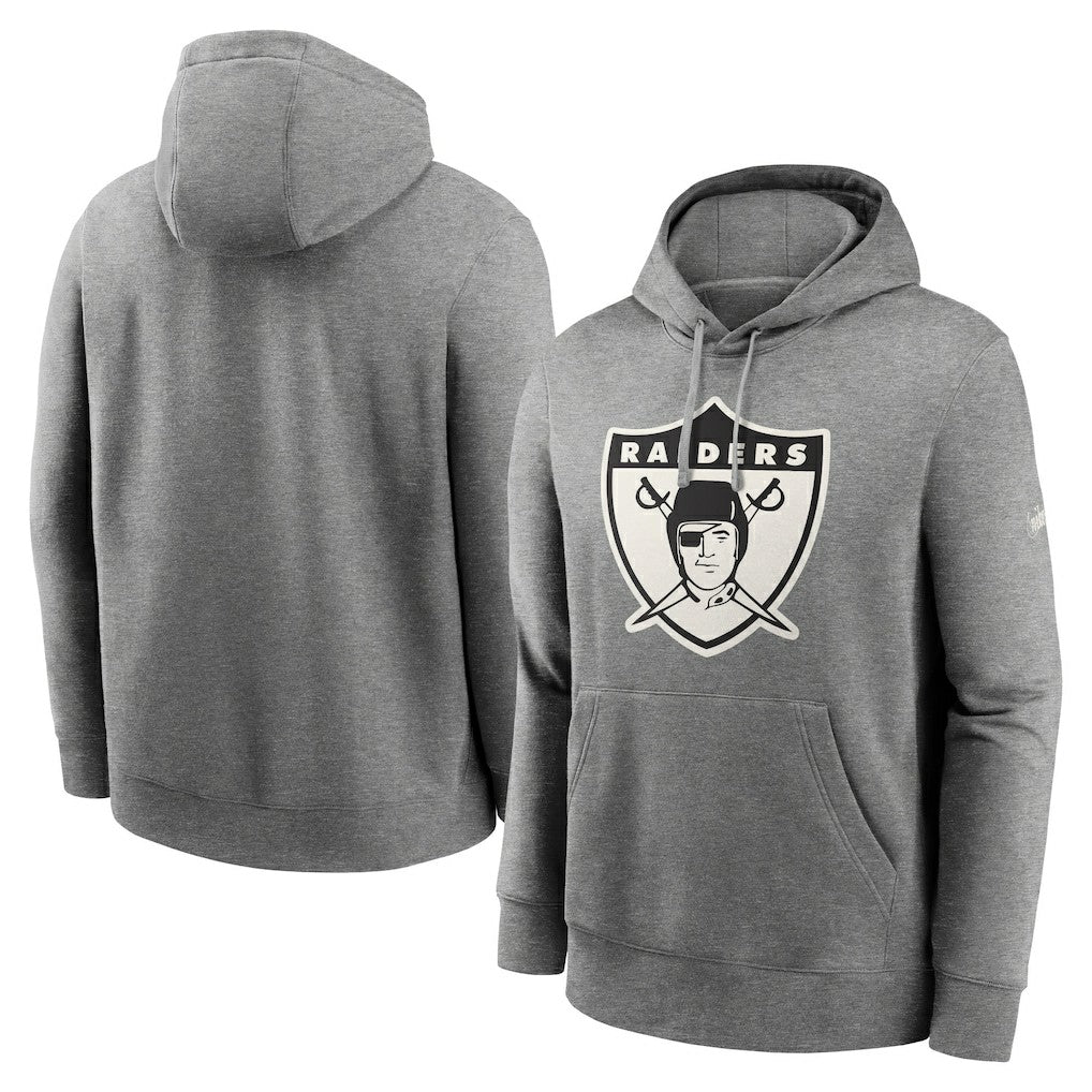 Oakland Raiders Rewind Club Fleece Pullover Hoodie Heathered Gray | Nike for Sale
