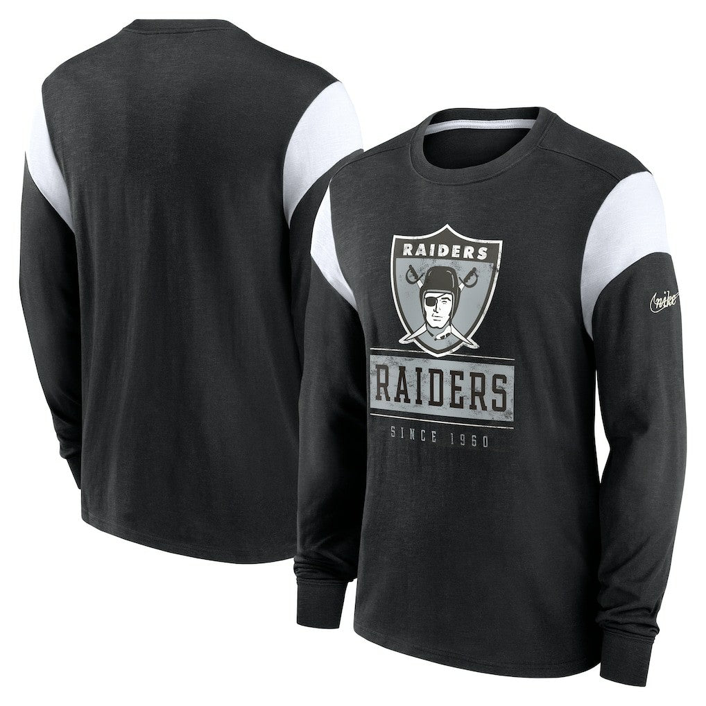 Oakland Raiders Rewind Playback Helmet Long Sleeve T-Shirt Heather Black | Nike for Sale