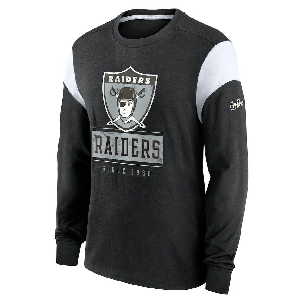Oakland Raiders Rewind Playback Helmet Long Sleeve T-Shirt Heather Black | Nike for Sale
