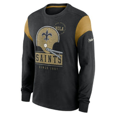 New Orleans Saints Rewind Playback Helmet Long Sleeve T-Shirt Heather Black | Nike for Sale
