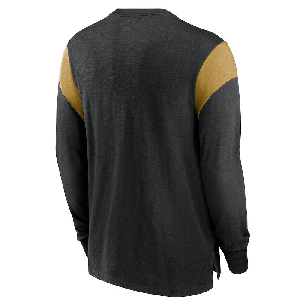 New Orleans Saints Rewind Playback Helmet Long Sleeve T-Shirt Heather Black | Nike for Sale