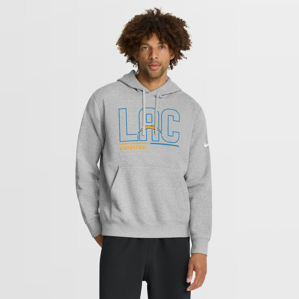Los Angeles Chargers City Code Club Fleece Pullover Hoodie Heathered Gray | Nike for Sale
